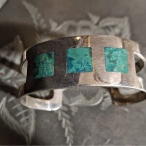 Vintage Turquoise Inlay Sterling Silver Cuff Bracelet